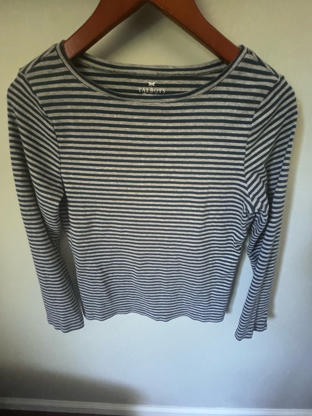 Talbots Women’s Gray and Teal/Blue Stripe Long-Sleeve Top petite large basic